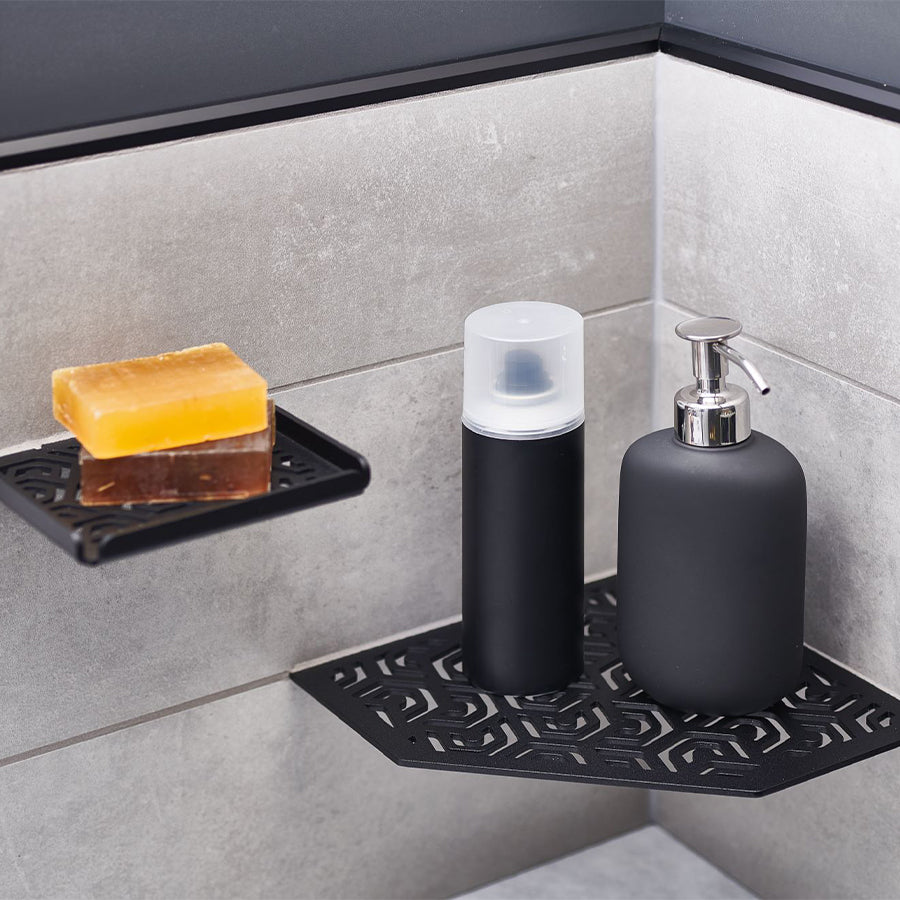 Floating Soap Dish Mini Tray Tile Shower Shelf with Railing Matte Black Penta Design Ti-Shelf