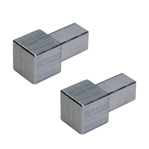 Square Corner Piece Edge Tile Trim High Gloss Brushed Silver (2 Pieces) Squareline