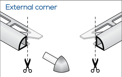 Round External Corner Piece Edge Tile Trim Silver Anodized (2 Pieces) Durondell