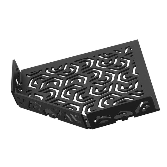 Floating Corner Tile Shower Shelf Pentagonal with Railing & Hanger Matte Black Penta Design Ti-Shelf