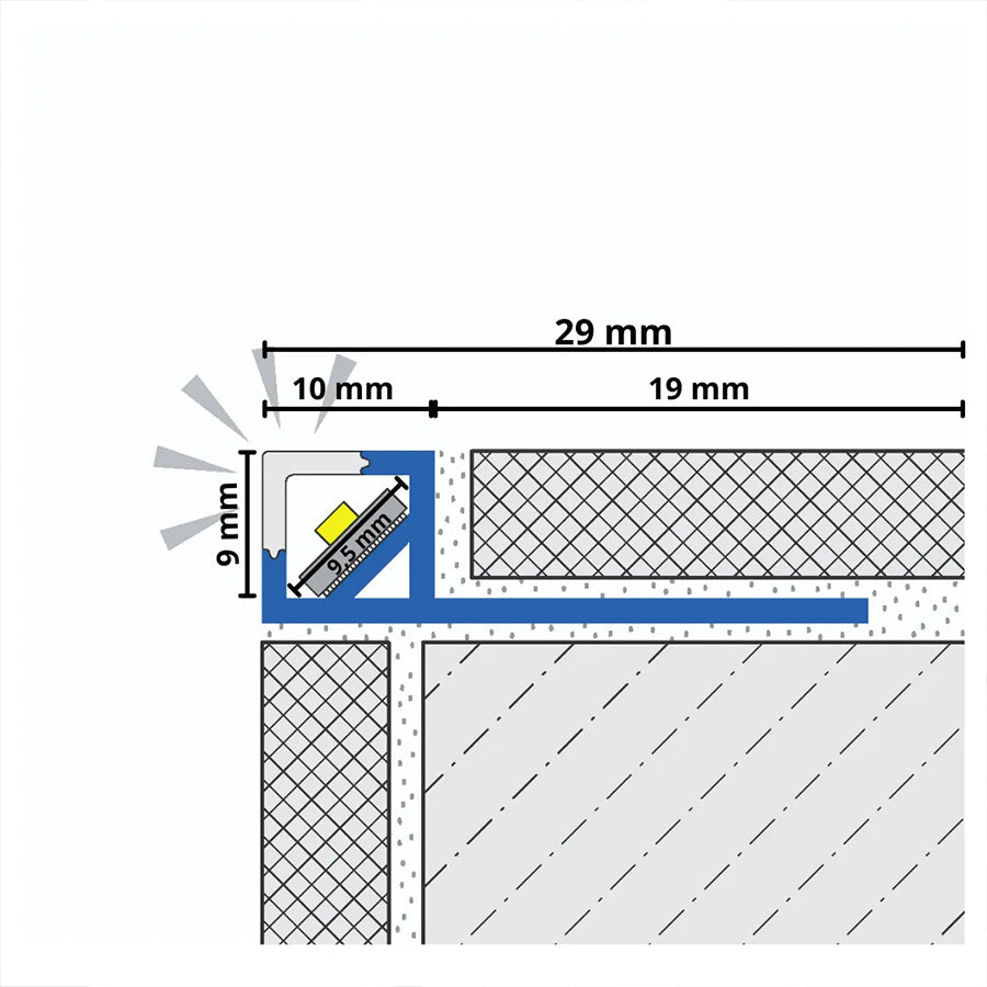 LED Tile Profile Edge Trim Matte Black Squareline 94
